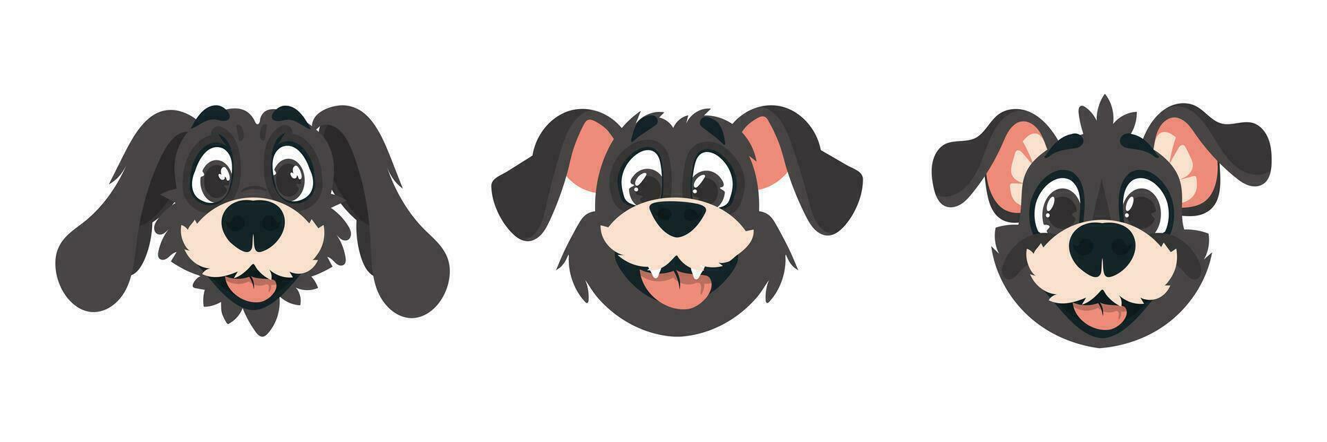 Set of three pieces of amusing canine faces. Cartoon style, Vector Illustration