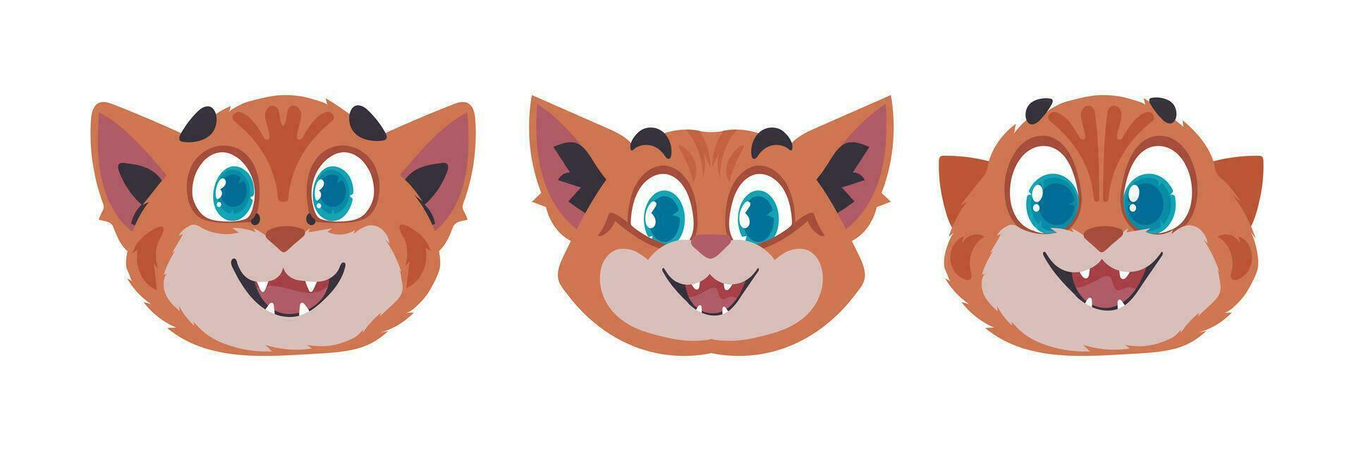 Set of three pieces locks in faces of cats. Cartoon style, Vector Illustration