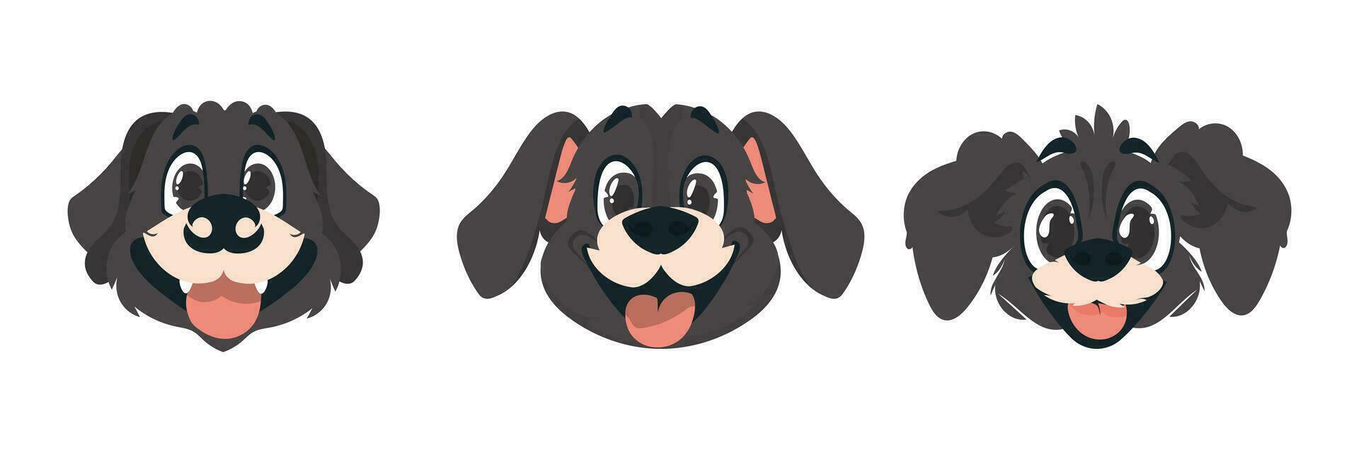conjunto de Tres piezas de entretenido canino caras. dibujos animados estilo, vector ilustración