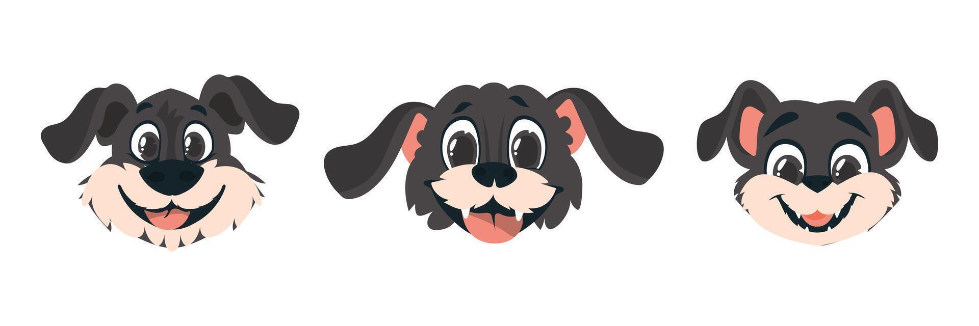 Set of three pieces of locks in canine faces. Cartoon style, Vector Illustration