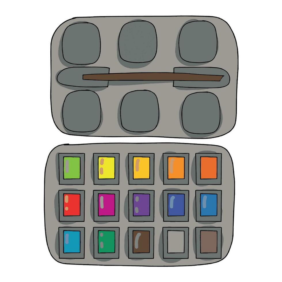 watercolor palette . doodle style illustration vector