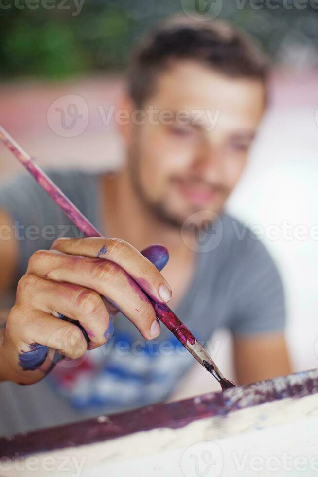 Young man painting photo