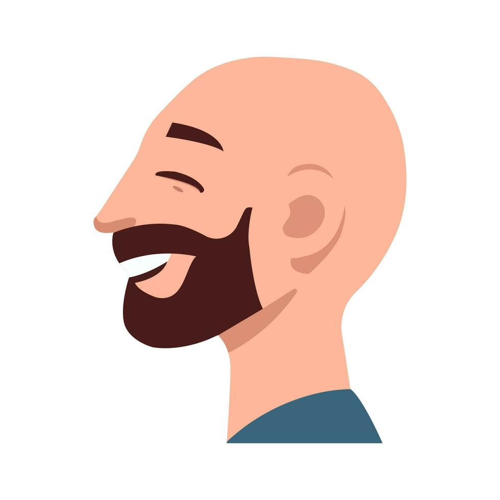 Abstract male portrait, face side view. The face of a smiling bald man with a beard in profile. Isolated vector illustration.