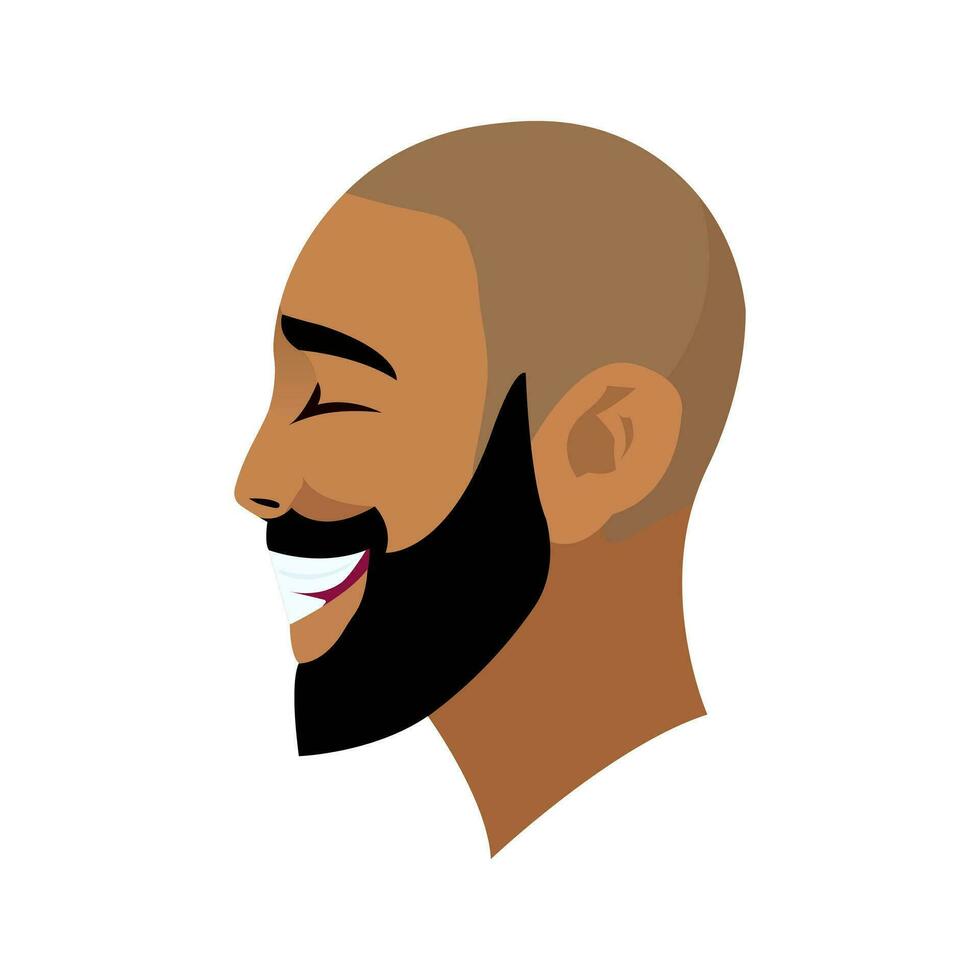 Abstract male portrait, face side view. The face of a smiling bald man with a beard in profile. Isolated vector illustration.