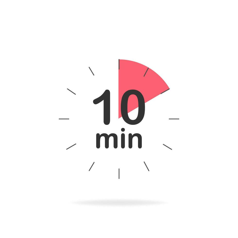 10 minutes timer. Stopwatch symbol in flat style. Editable isolated vector illustration.