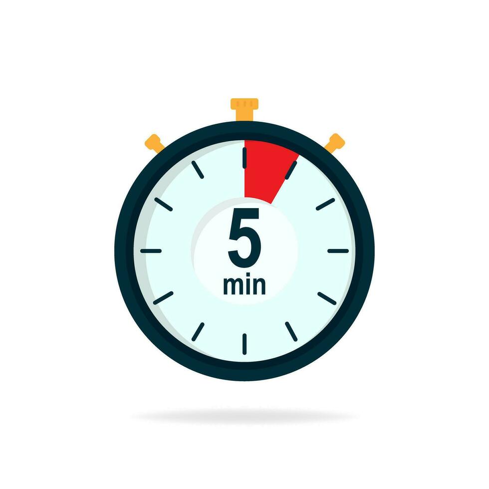 5 minutes timer. Stopwatch symbol in flat style. Editable isolated vector illustration.