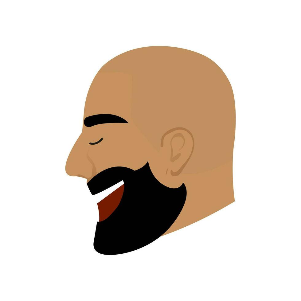 Abstract male portrait, face side view. The face of a smiling bald man with a beard in profile. Isolated vector illustration.
