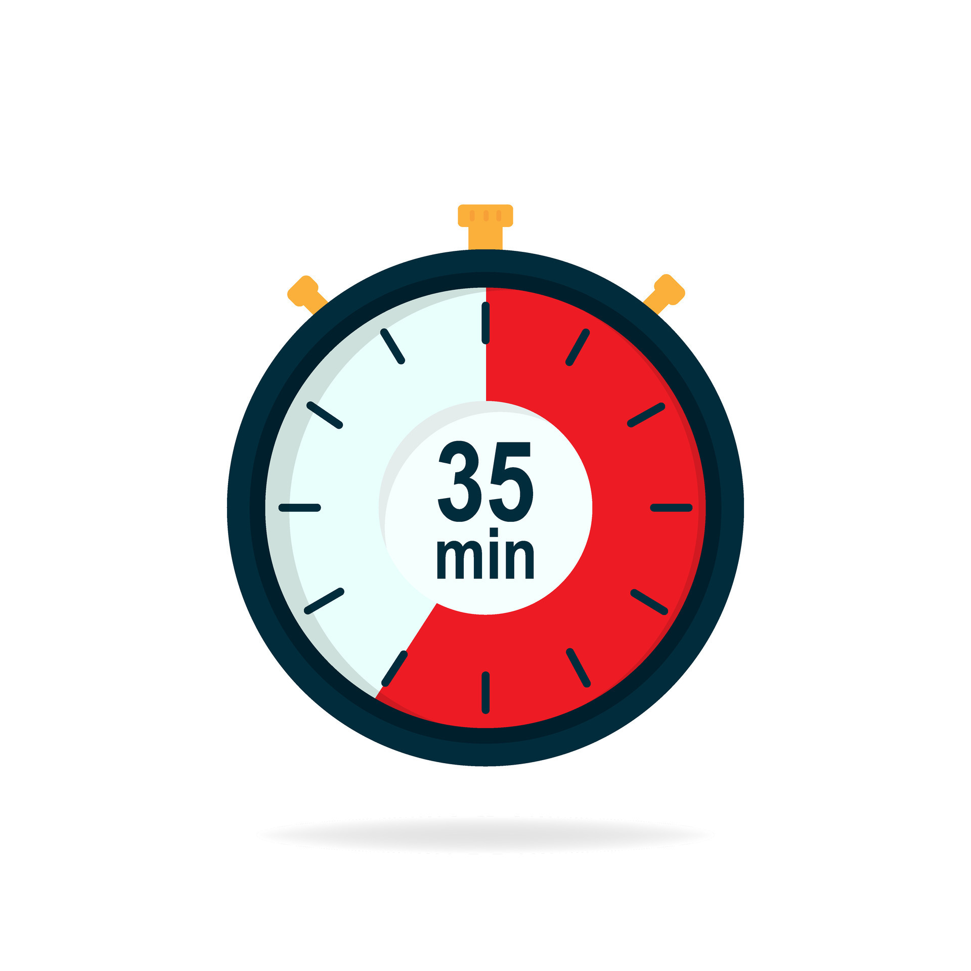 35 minutes timer. Stopwatch symbol in flat style. Editable isolated vector illustration