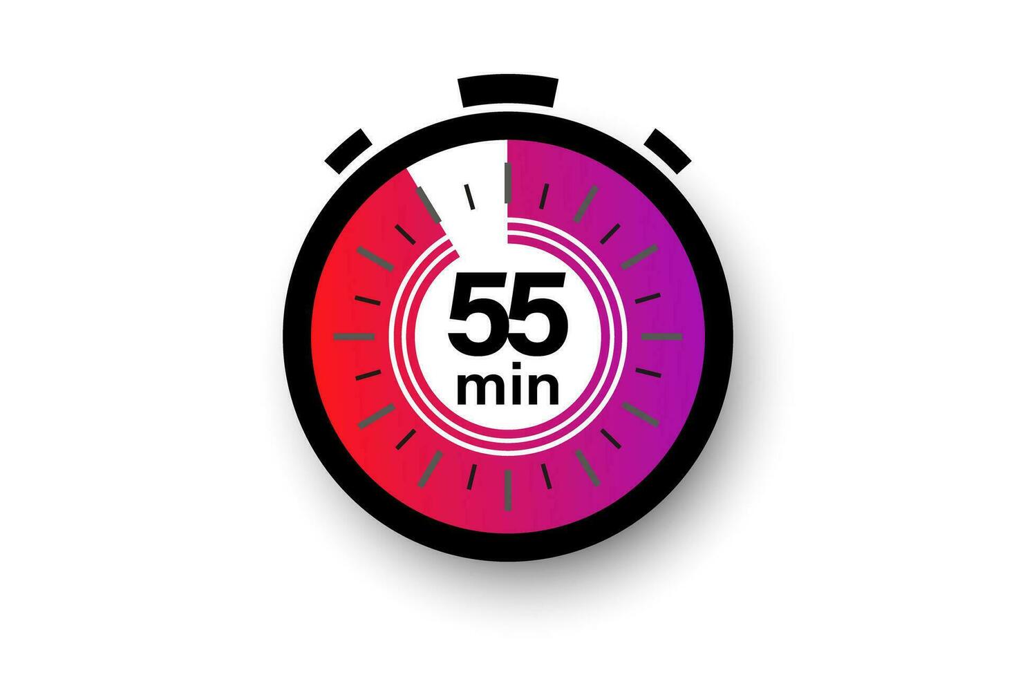 55 minutes timer. Stopwatch symbol in flat style. Editable isolated vector illustration.