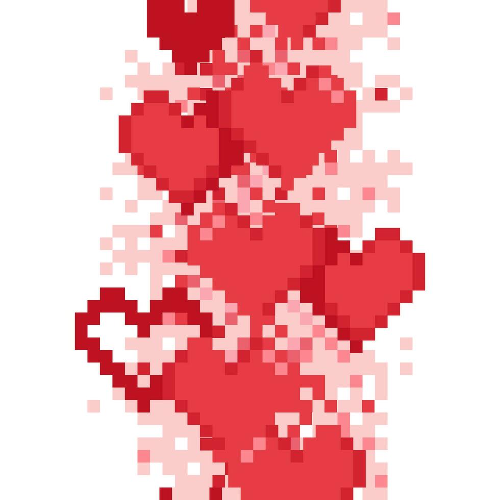 Seamless vertical red border made of pixel hearts vector