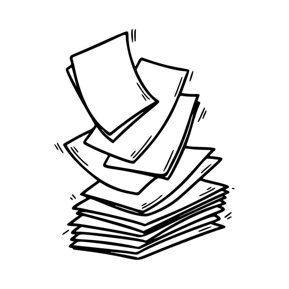 Stack of paper pages line art. Blank sheets. Hand drawn doodle vector illustration. Doodle paper heap. Contract document pile