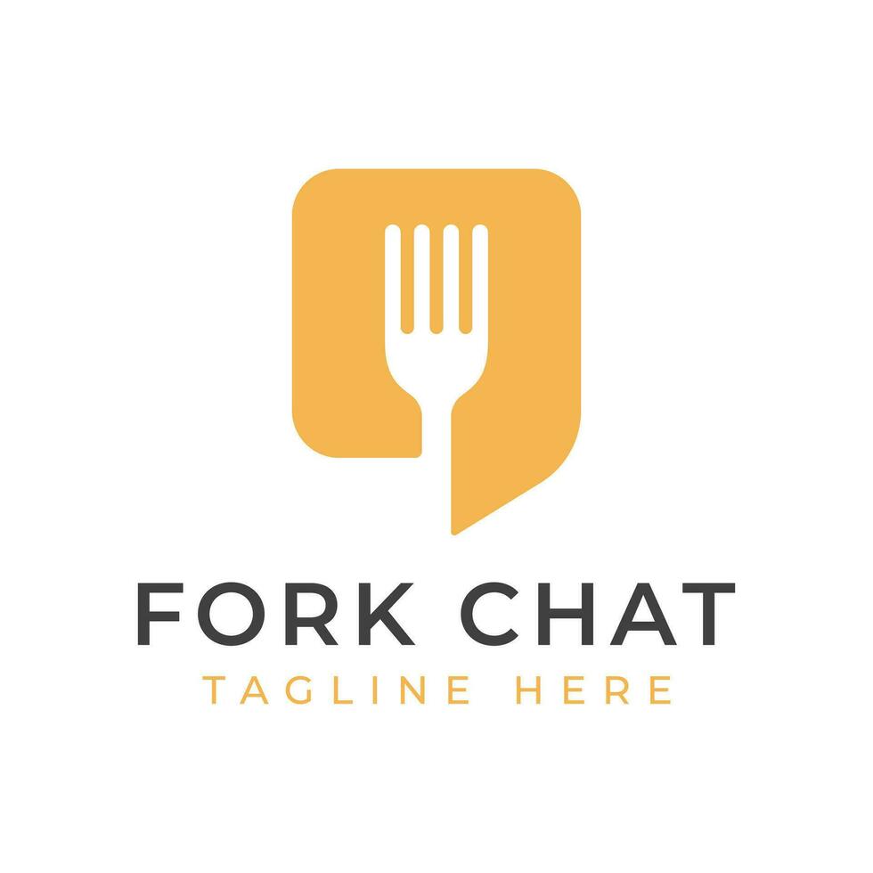 Fork and Chat Icon Abstract Logo for Business Food Mobil App Concept. Creative Idea Branding Design Template. vector