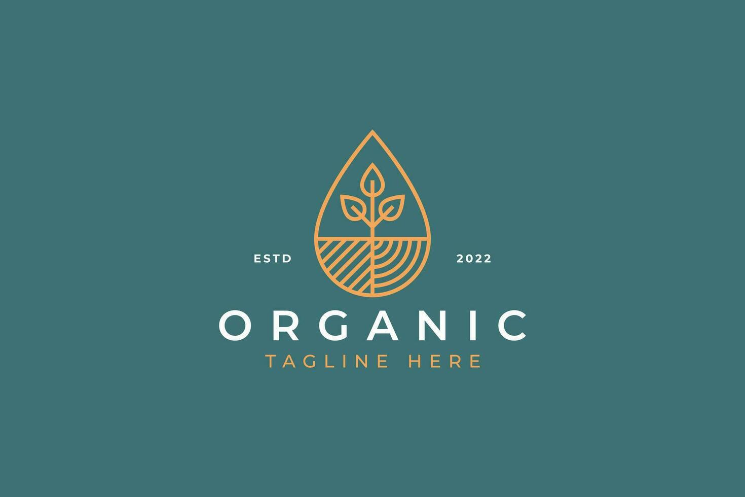 Organic Logo with Abstract Geometric Illustration Plant, Water Drop, Field for Food, Healthy Life and Agriculture Industry Brand Identity Concept. vector