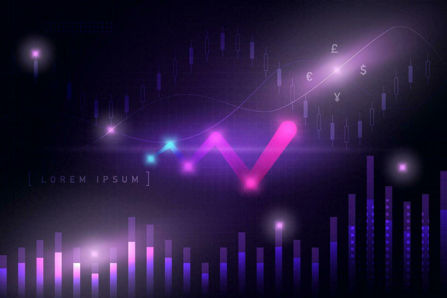 Finanzas y economía ilustración resumen infografía con neón ligero brillo. grafico diagrama gráfico estadística analítica global. futurista moderno antecedentes. vector