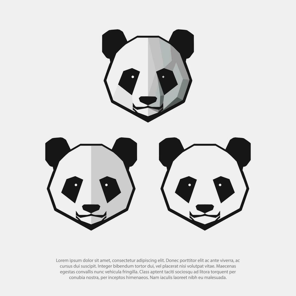 Low poly, polygonal panda head logo set, black and white isolated background, Premium design collection - Vector Illustration