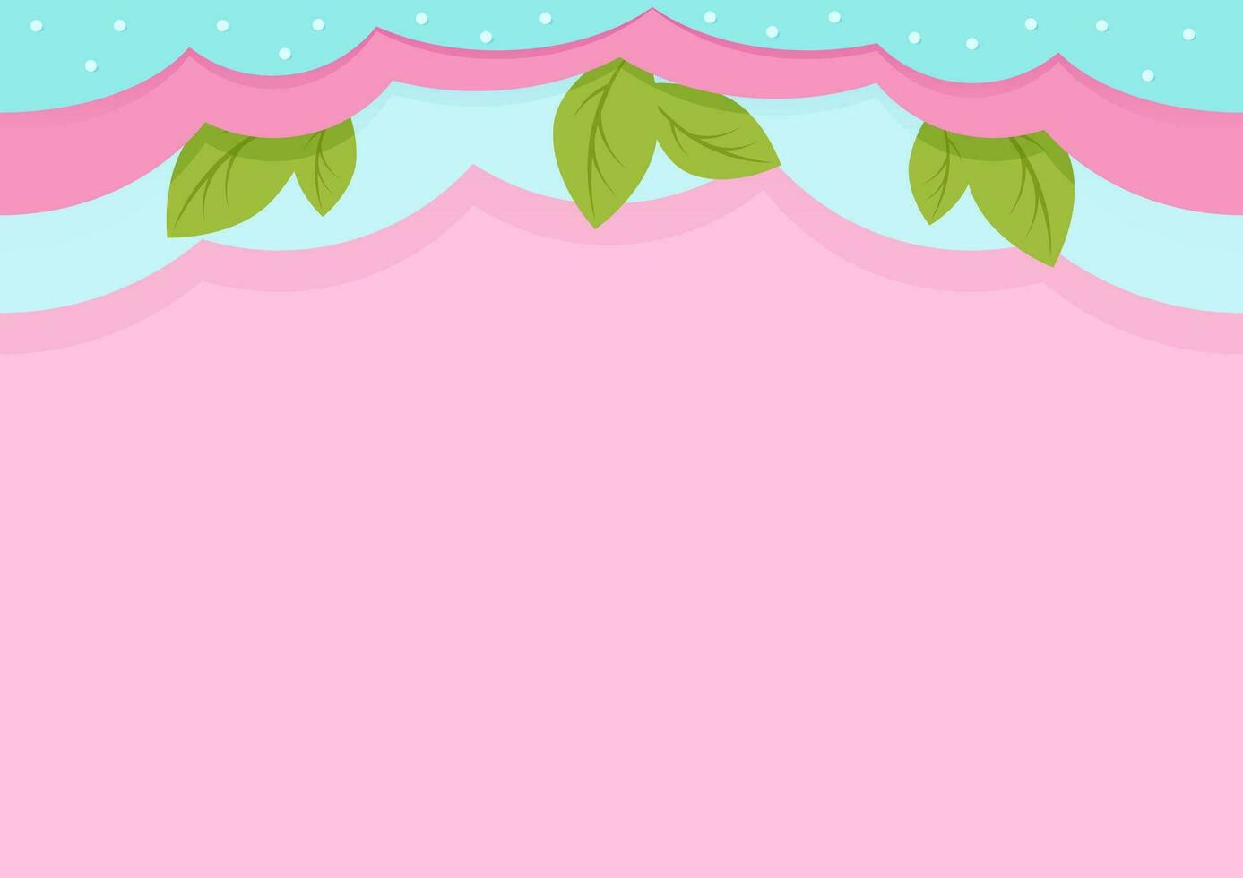 Seamless blue and pink sweet border with mint leaves on pink background vector
