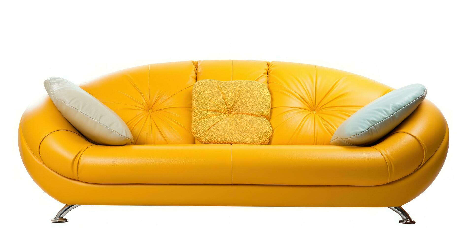 moderno amarillo cuero sofá con almohadas aislado foto
