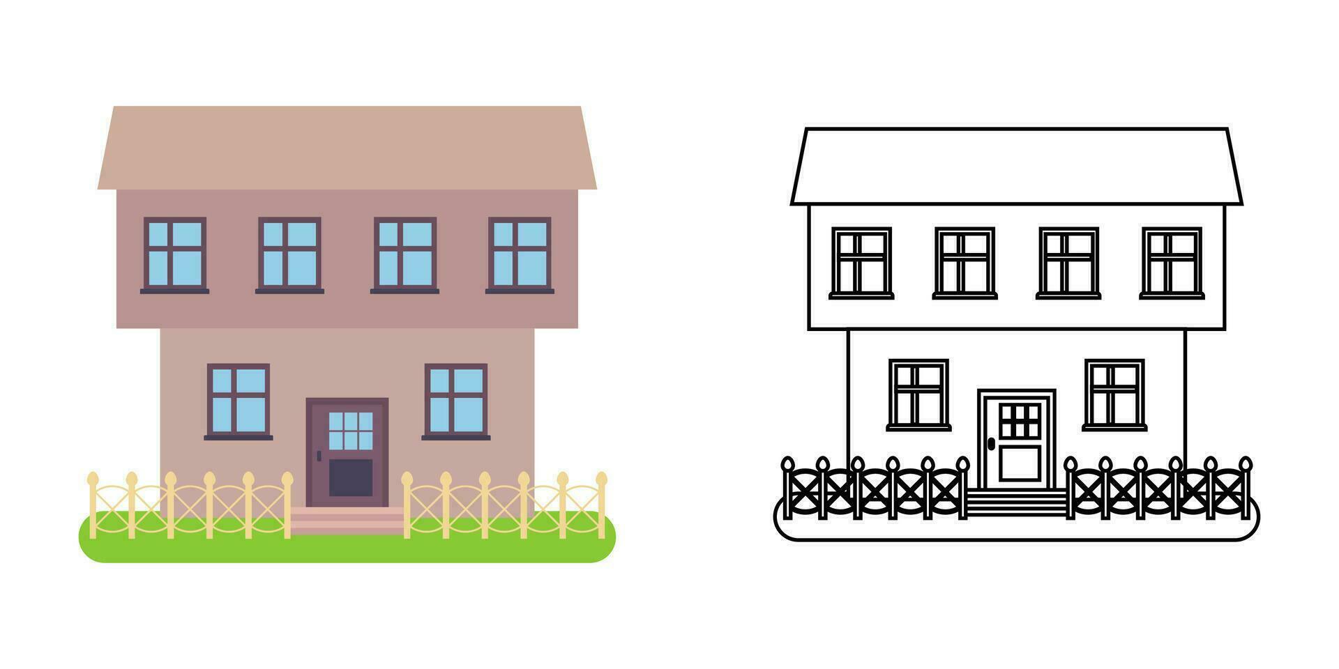 House front view in flat and line style vector