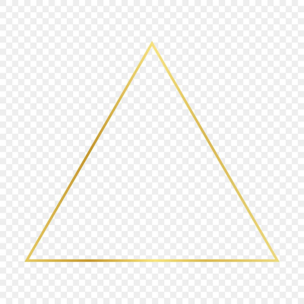 Gold glowing triangle frame isolated on background. Shiny frame with glowing effects. Vector illustration.