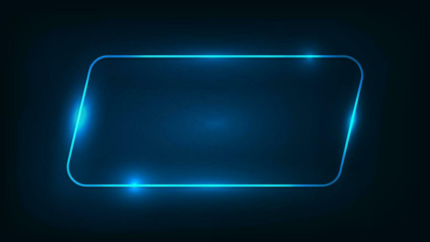 Neon rounded parallelogram frame with shining effects on dark background. Empty glowing techno backdrop. Vector illustration.