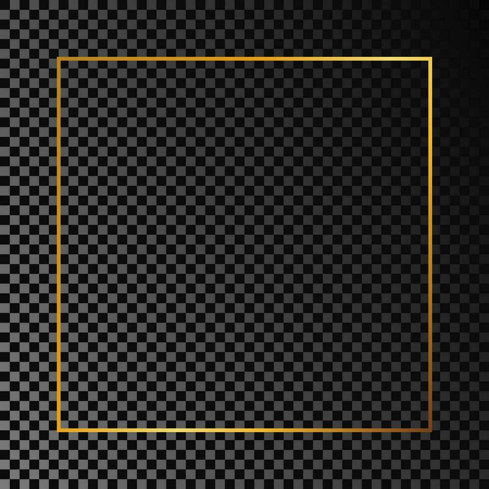 Gold glowing square frame isolated on dark vector