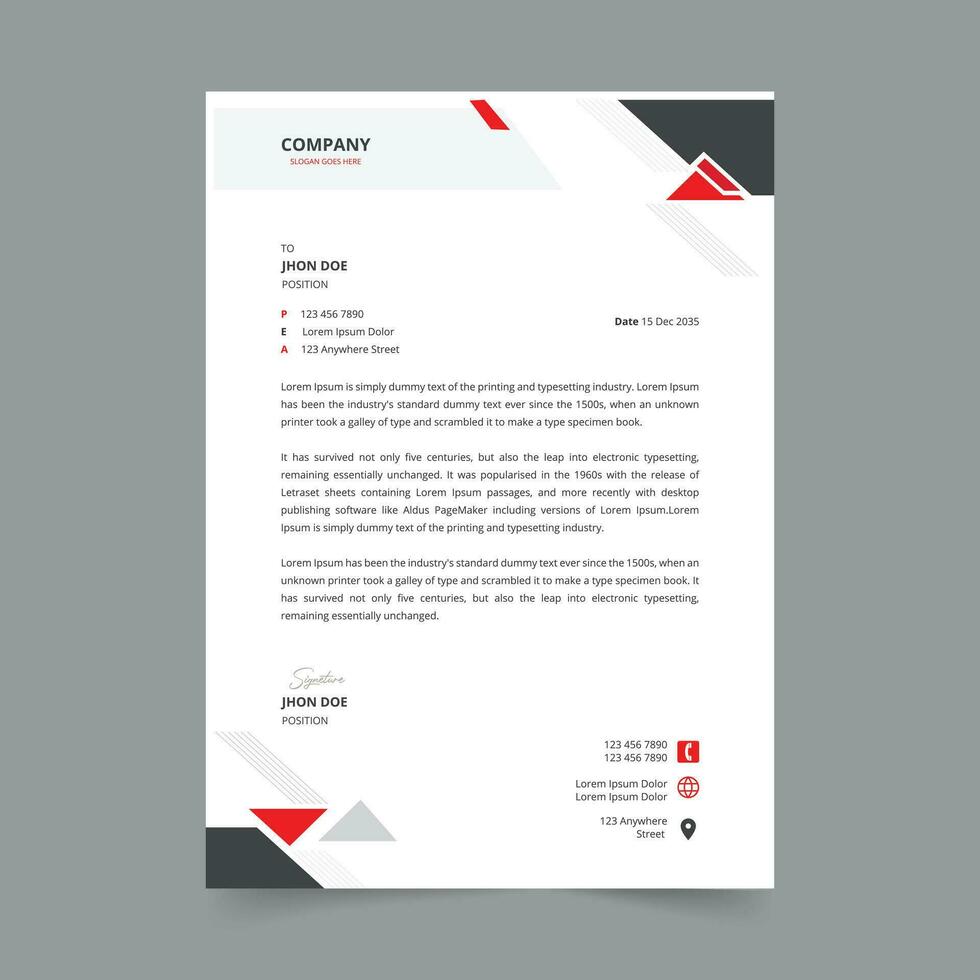 Modern professional Letterhead Design Template, vector a4 print ready editable letterhead