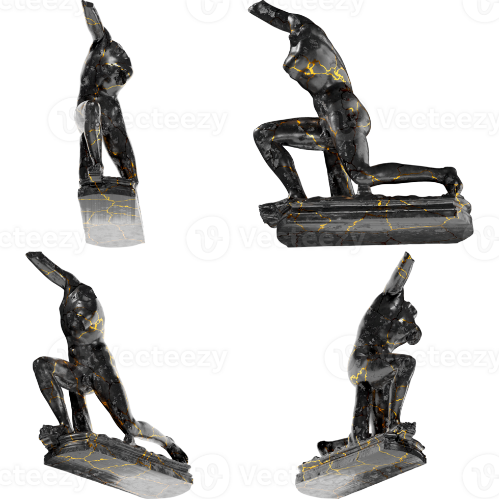 Kneeling Man Niobid - Renaissance Portrait Bust in Black Marble and Gold png