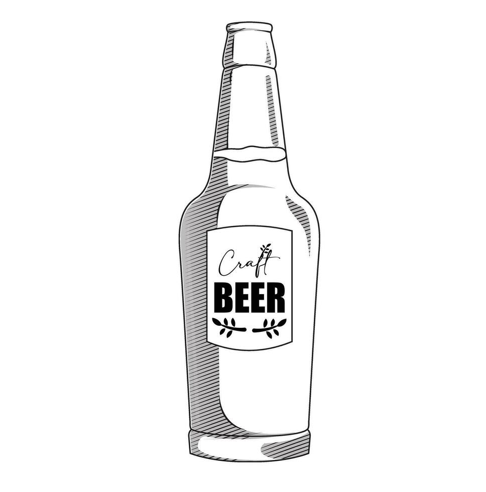 bottle with beer. International Beer day. Vector illustration of a sketch style