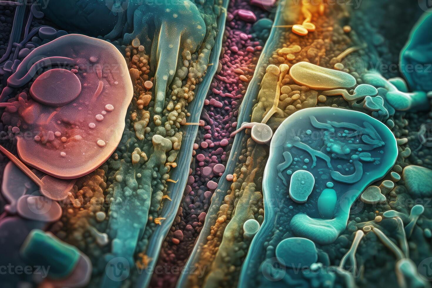 Colorful macro microbiome. Generate Ai photo