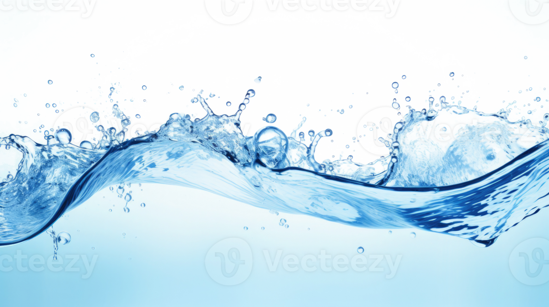 Water splashes and drops isolated on white background. Abstract background with blue water wave png