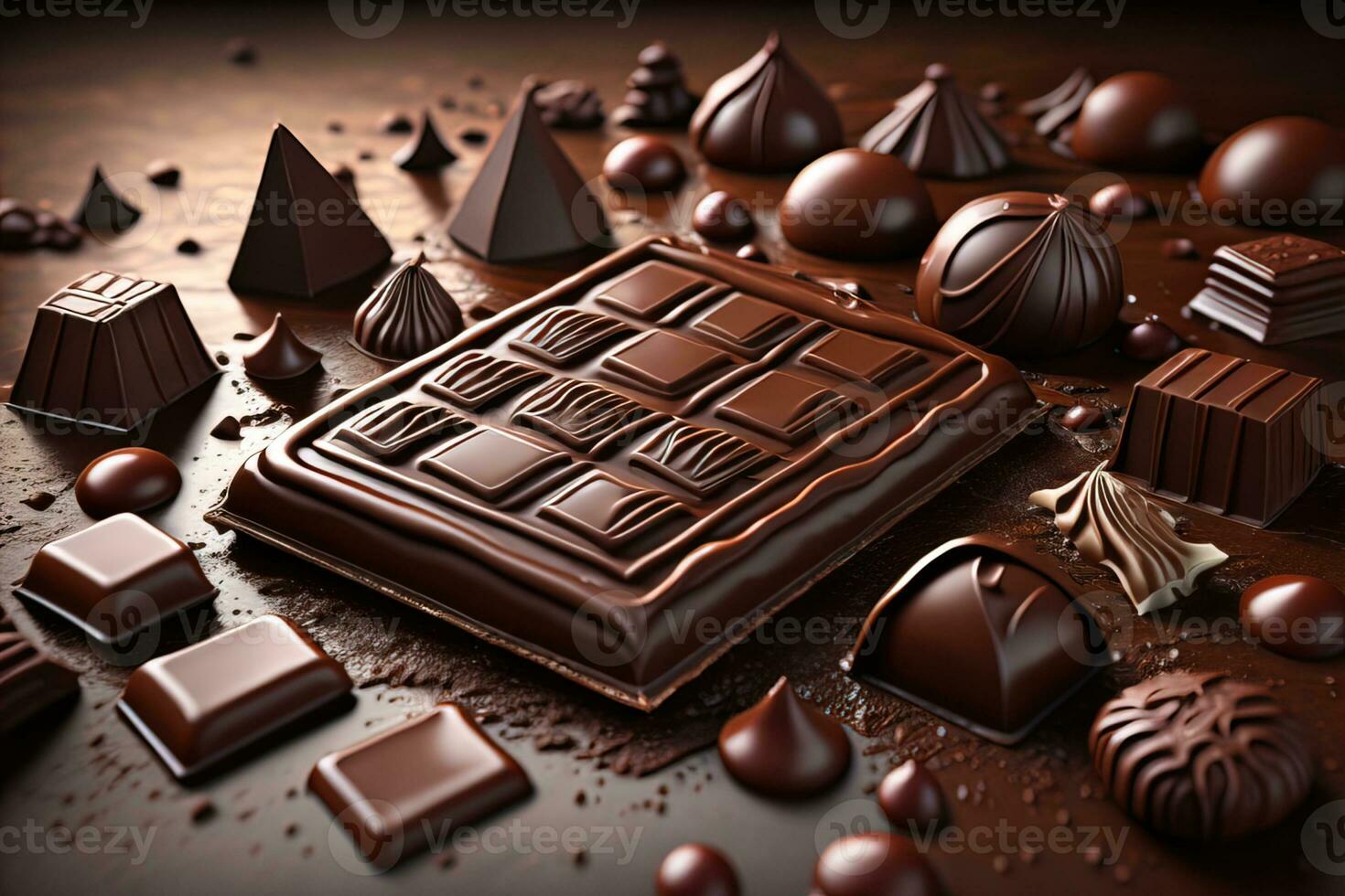 Chocolate truffles on a dark background. ai generative photo