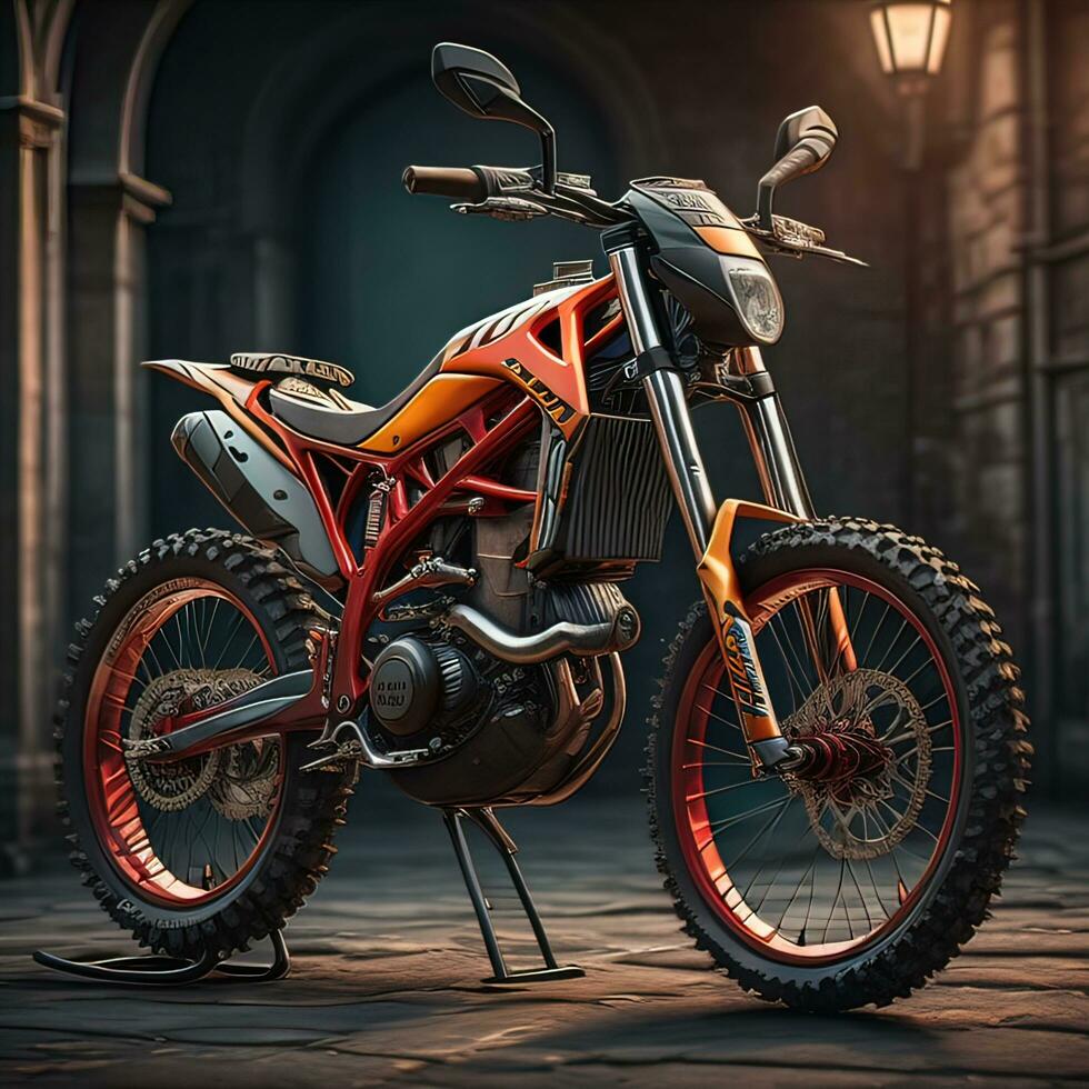 Modern powerful sports motorcycle on a colorful background. ai generative photo