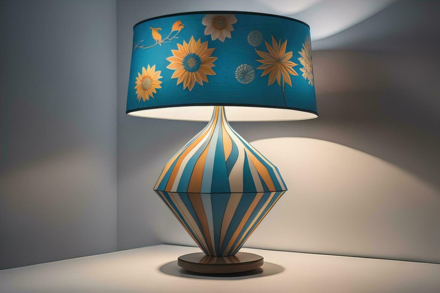 decorative table lamp on solid color background. ai generative photo