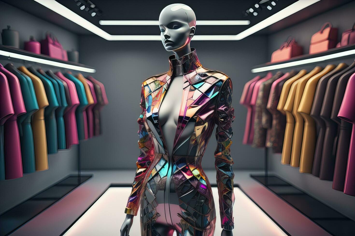 Futuristic fashion mannequin in the store. ai generative photo