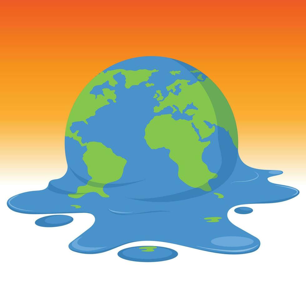 Global warming, climate change - world illustration, Graphic illustration of a melting earth. Vector