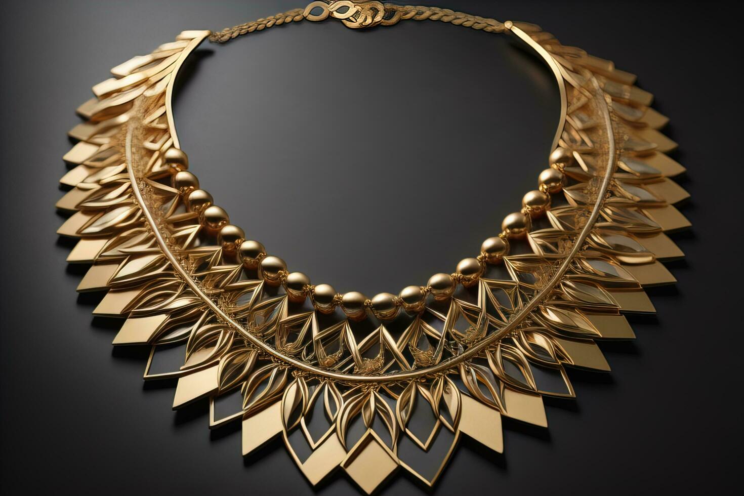 Gold necklace on a mannequin on a black background. ai generative photo