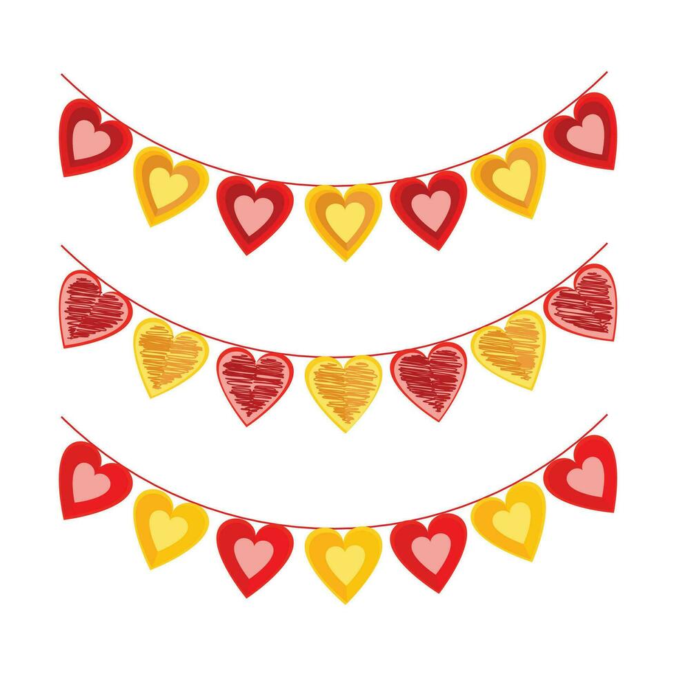Vector valentines day red bunting set party with hearts