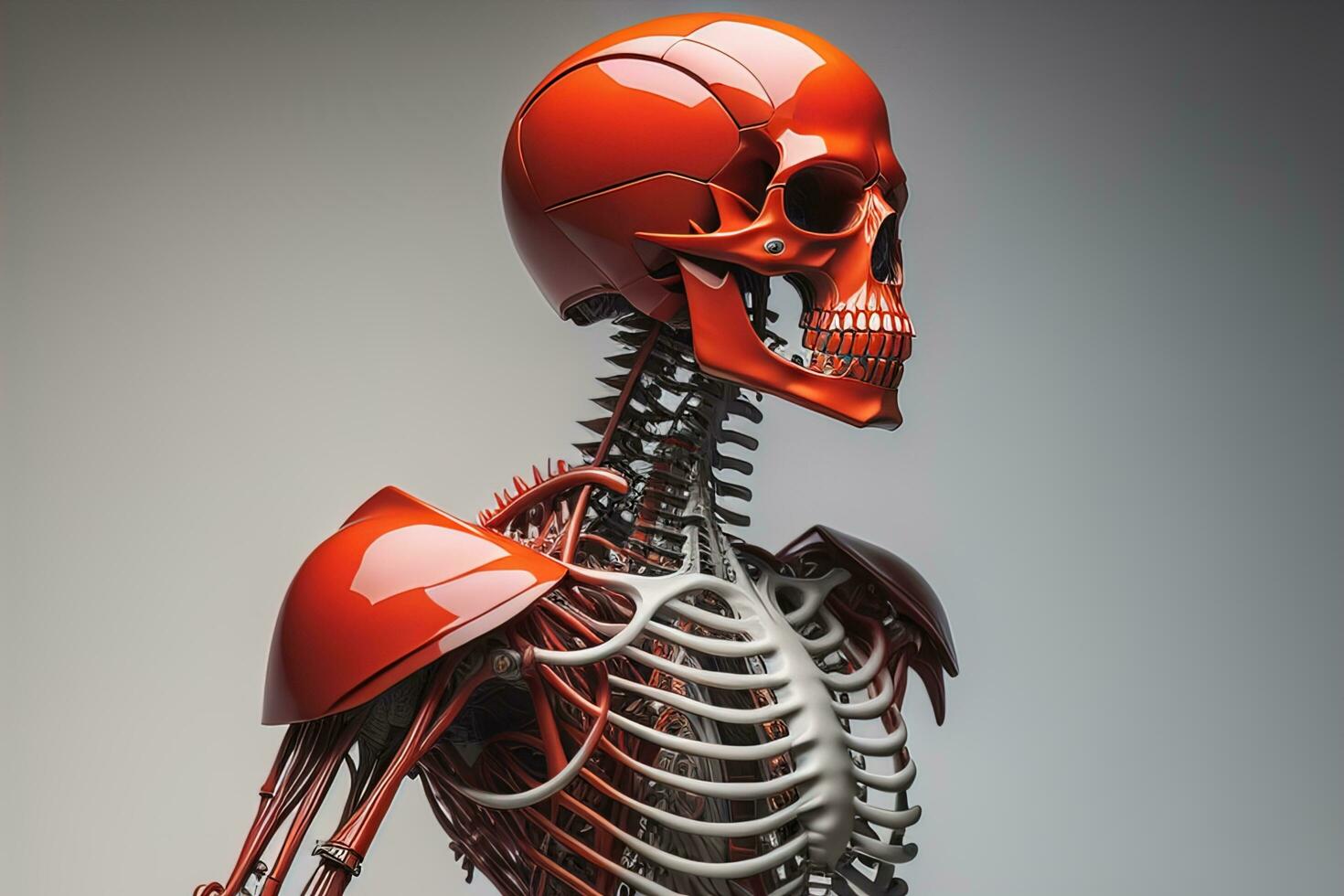 a human skeleton on a solid color background. ai generative photo