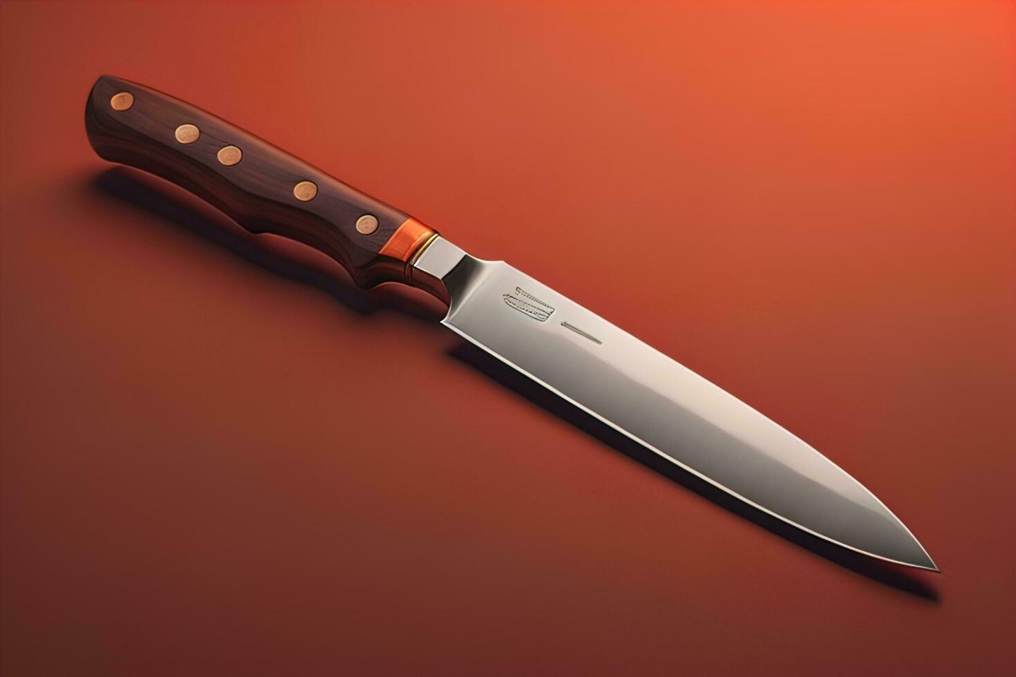 Knife with wooden handle on a solid color background. ai generative photo