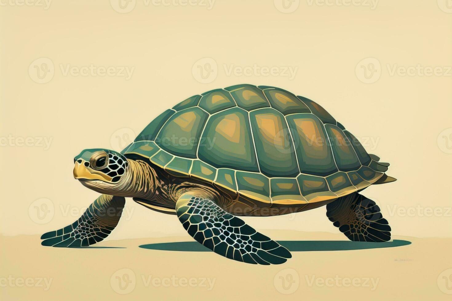 illustration of a turtle on a green background in cartoon style. ai generative photo