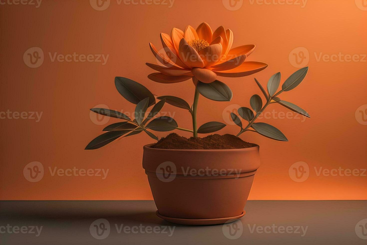 Flowers in a pot on a solid color background. ai generative photo