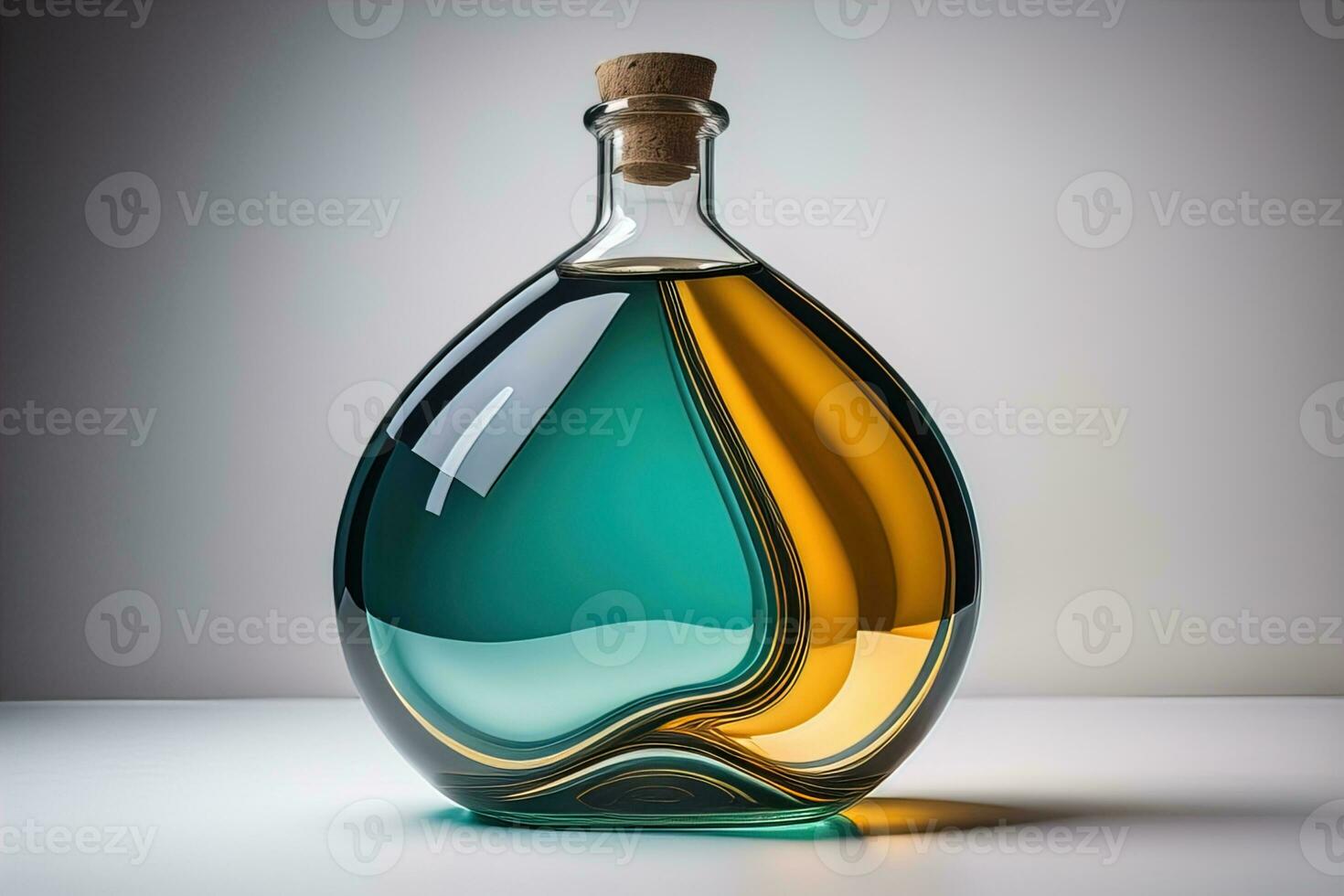 Bottle with a liquid on a solid color background. ai generative photo
