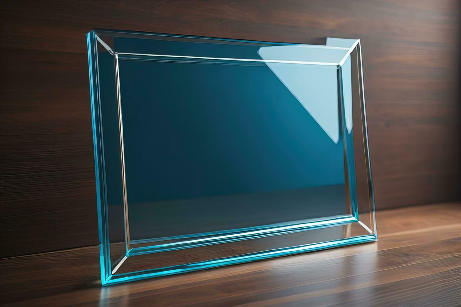 Glass picture frame on a solid color background. ai generative photo