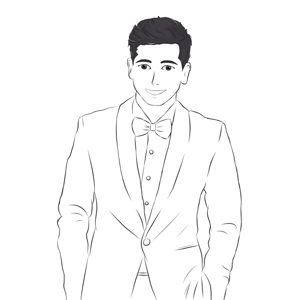 Smiling Gentleman in Tuxedo - Line Art png