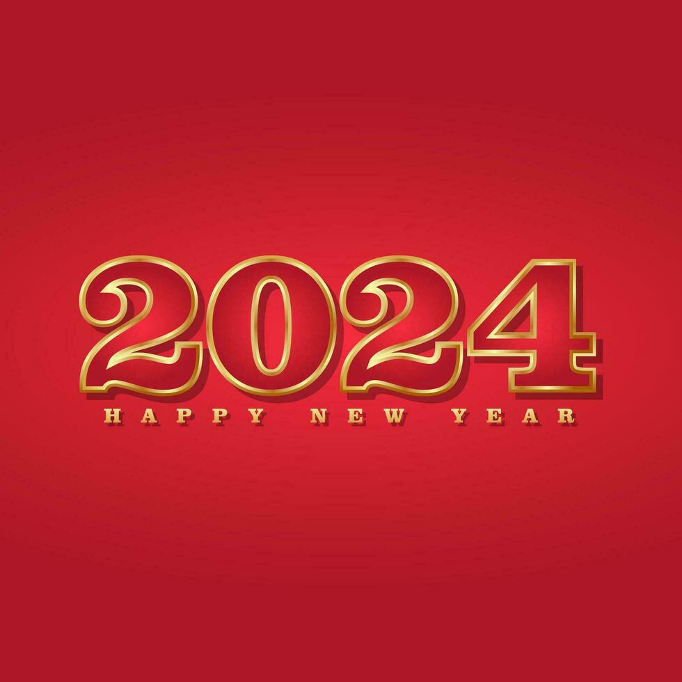Happy new year red number with golden outline vector