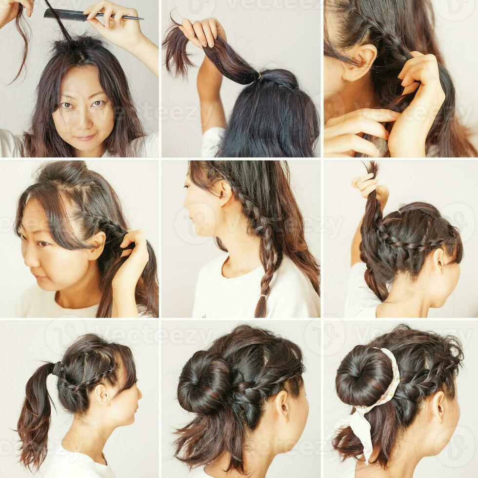 a collage of pictures showing how to do a braid photo