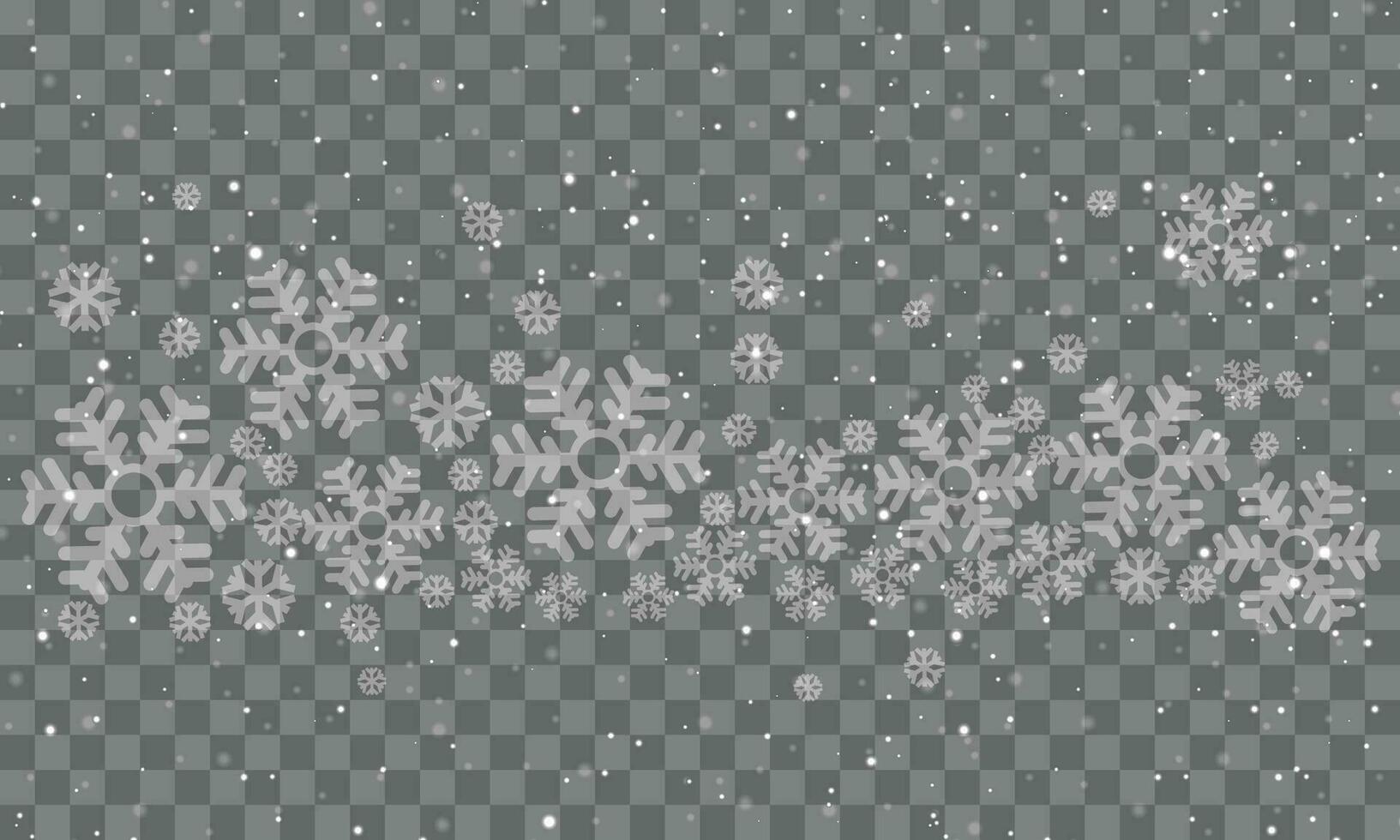 Vector realistic falling snow with white snowflakes, light effect