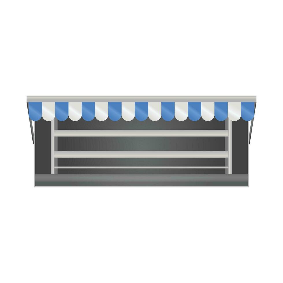 Vector realistic illustration of market stall with blue and white striped awning