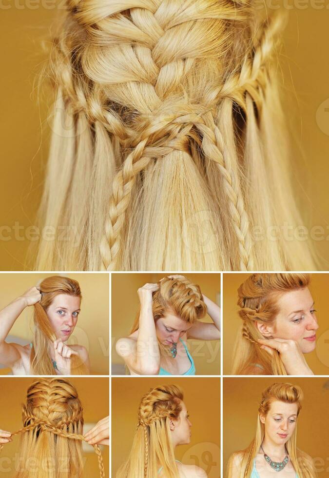 a collage of pictures showing how to do a braid photo