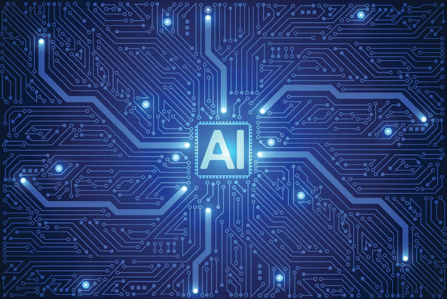 Artificial intelligence chipset on circuit board in futuristic concept technology artwork for web, banner, card, cover. Vector illustration